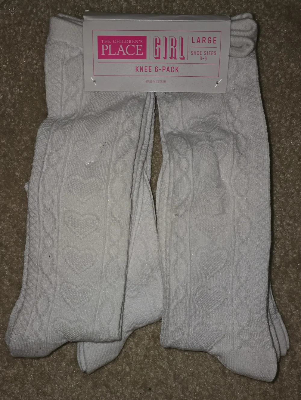 The Children's Place White Girl Cable Heart Knee Socks - 6 Pack